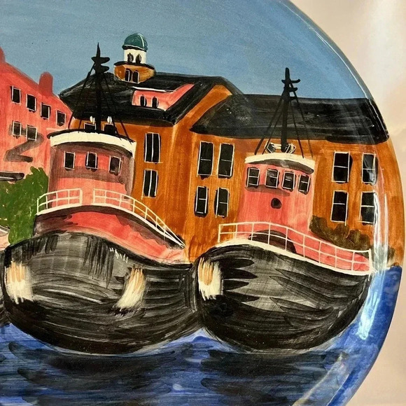 Roseanna Henning Original Hand Painted Tugboat Decorative Plate - Picture 4 of 7